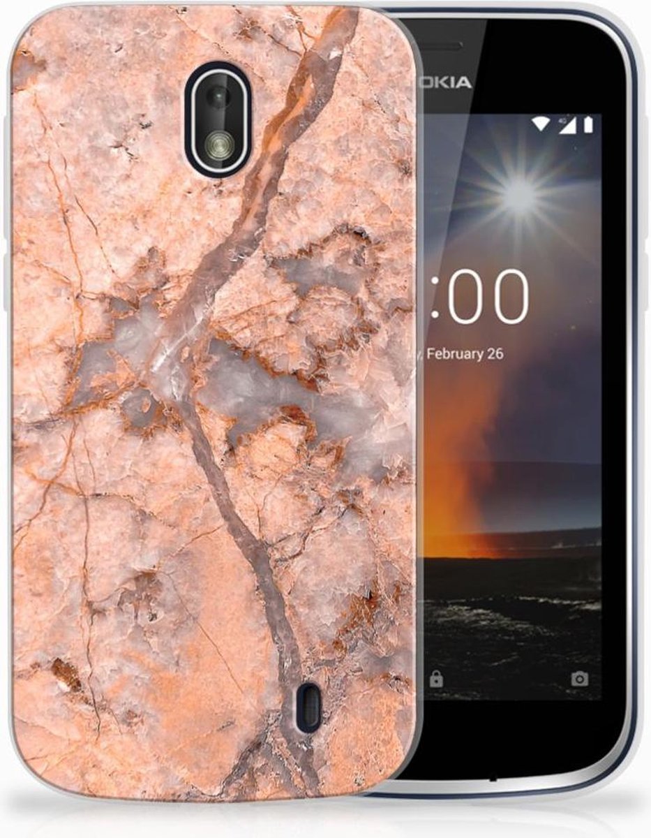 Back Cover voor Nokia 1 TPU Siliconen Hoesje Marmer Oranje