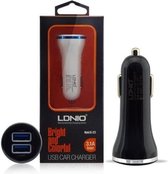 LDNIO C23 Zwart 2 USB Port Autolader 3.1A met 1 Meter Micro USB Kabel geschikt voor o.a Honor 5C 5X 6 7 7A 7C 7S 8X 9 Lite