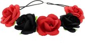 Zac's Alter Ego Haarband Big roses black/red elastic Zwart/Rood