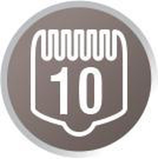 Icoon met het getal 10, symbool voor 10 opzetkammen.
