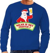 Foute kersttrui / sweater  voor heren - blauw - Dronken Kerstman met biertje L (52)