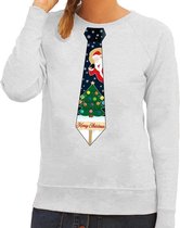 Foute kersttrui / sweater met stropdas van kerst print grijs voor dames XS (34)
