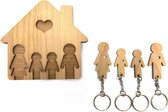 MiMi Innovations® Sleutelhouder van hout met 4 sleutelhangers - Sleutelrek - Wandmontage - Decoratief - Familie met 2 Zonen
