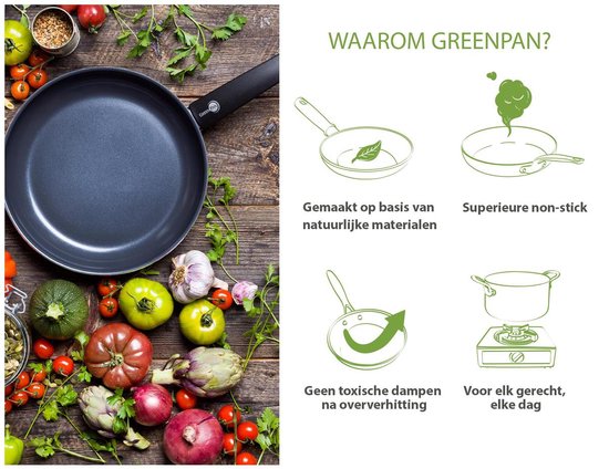 Een donkergrijze koekenpan met diverse groenten zoals tomaten, courgettes en artisjokken.
