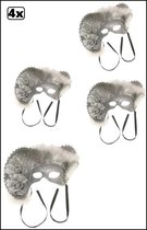 4x Oogmasker dames venetie zilver met hoed