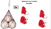 3x Ballennet voor 5 Ballen Rood/Wit - voetbal soccer spel en sport bal net