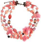 Behave® Kralen ketting roze met bont double layer 42,5 cm