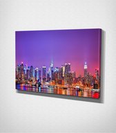 New York City At Night Canvas - 60 x 40 cm - Steden - Schilderij - Canvas - Slaapkamer - Wanddecoratie  - Slaapkamer - Foto op canvas