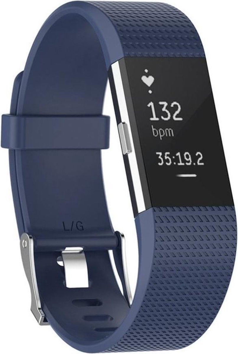 KELERINO. Siliconen polsbandje voor Fitbit Charge 2 Navy Blue - Large