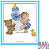 Borduur Pakket "JobaStores®" Baby Blauw 14CT Voorbedrukt (20x25cm)