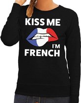 Kiss me I am French sweater zwart dames - feest trui dames - Frankrijk kleding XS