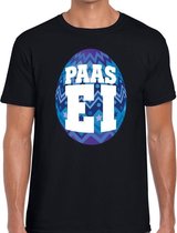 Paasei t-shirt zwart met blauw ei voor heren S