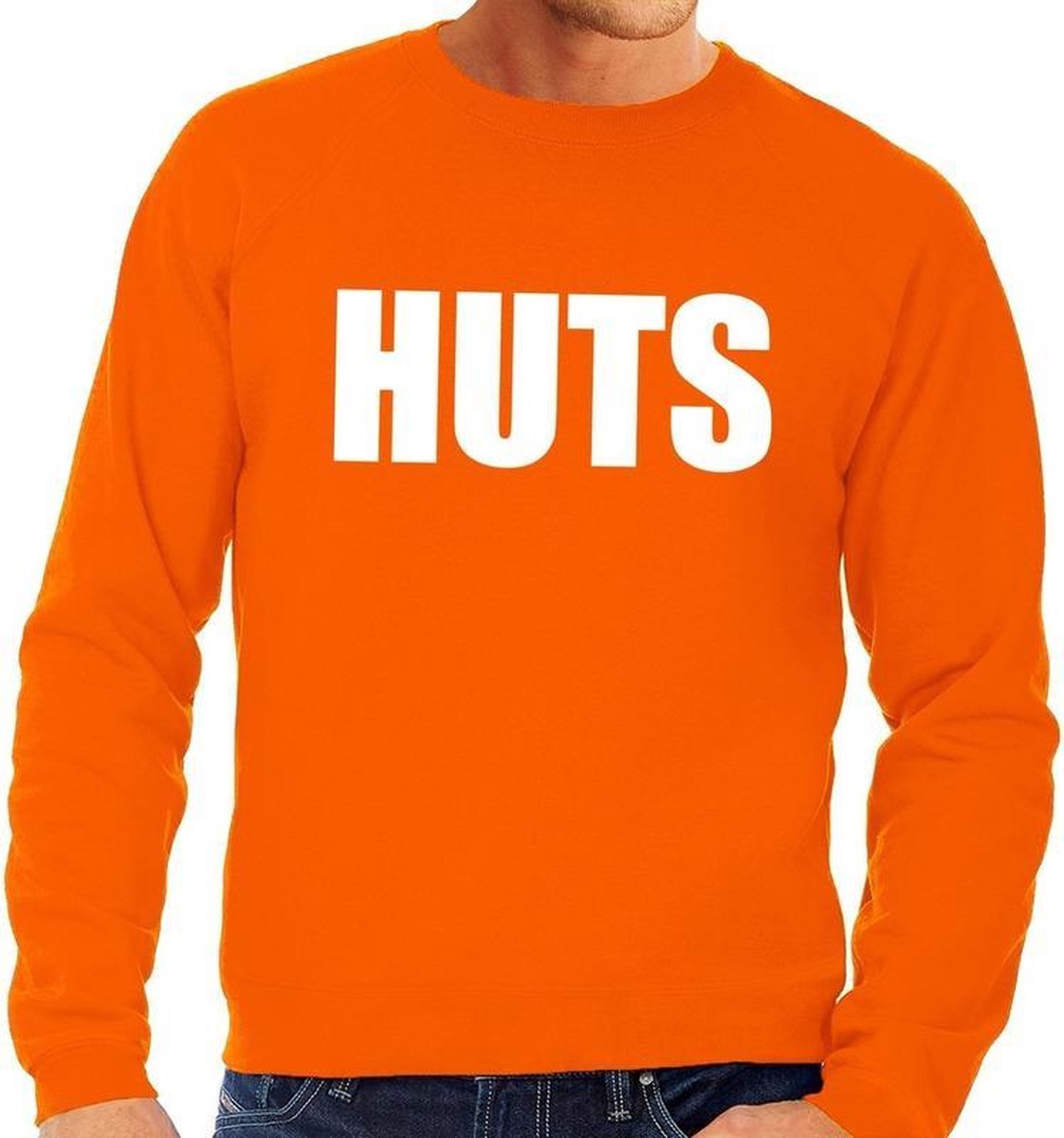 HUTS tekst sweater heren - heren trui HUTS - oranje kleding XL |