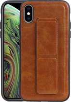 Grip Stand Hardcase Backcover - Telefoonhoesje - Achterkant Hoesje - Geschikt voor iPhone XS / iPhone X - Bruin