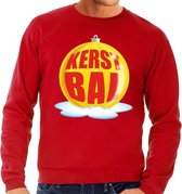 Foute kersttrui kerstbal geel op rode sweater voor heren - kersttruien M (50)