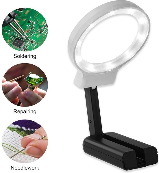 Loepen - 3X Opvouwbaar Vergrootglas Lens Loupe Met LED Verlichte Licht Handheld Voor Lezing Inspectie Hobby Ambachten - Winnes