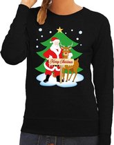 Foute kersttrui / sweater met de kerstman en rendier Rudolf zwart voor dames - Kersttruien L (40)