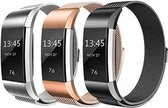 Bandjes voor Fitbit Charge 2 - Milanees RVS Band Set - Large - 3-pack Fitbit Charge 2 Polsbandjes, Zwart / Rosegoud (Rose Gold) / Zilver / Bandjes Activity Tracker / Milanese Stain