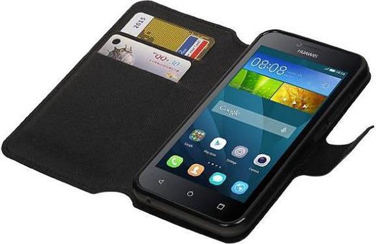 Cross Pattern TPU Bookstyle Wallet Case Hoesje Geschikt voor Huawei Y5 / Y560 Zwart