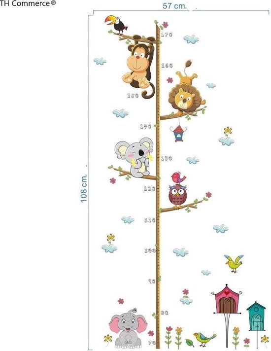 MUURSTICKER - GROEIMETER- DIEREN - WANDDECORATIE - KINDERKAMER - BABYKAMER - JONGEN - MEISJE - TH Commerce®- nr 7341