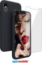 Epicmobile - iPhone X/Xs zwart matte silicone hoesje + Screenprotector - 9H Tempered Glass - Luxe combideal