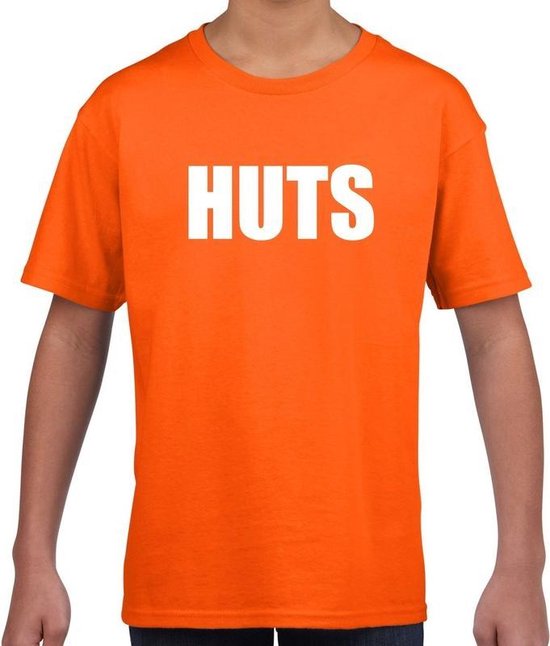 HUTS tekst t-shirt oranje kids - kids shirt HUTS - oranje kleding 116/134
