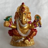 Boeddha beeld Ganesha beeld full color 9x5x9.5cm handgemaakt Echt ambacht.