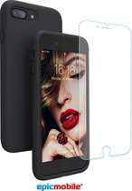 Epicmobile - iPhone 7/8 Plus zwart matte silicone hoesje + Screenprotector - 9H Tempered Glass - Luxe combideal