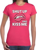 Shut up and Kiss me t-shirt roze dames - feest shirts dames XL