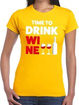 Time to drink Wine tekst t-shirt geel dames S