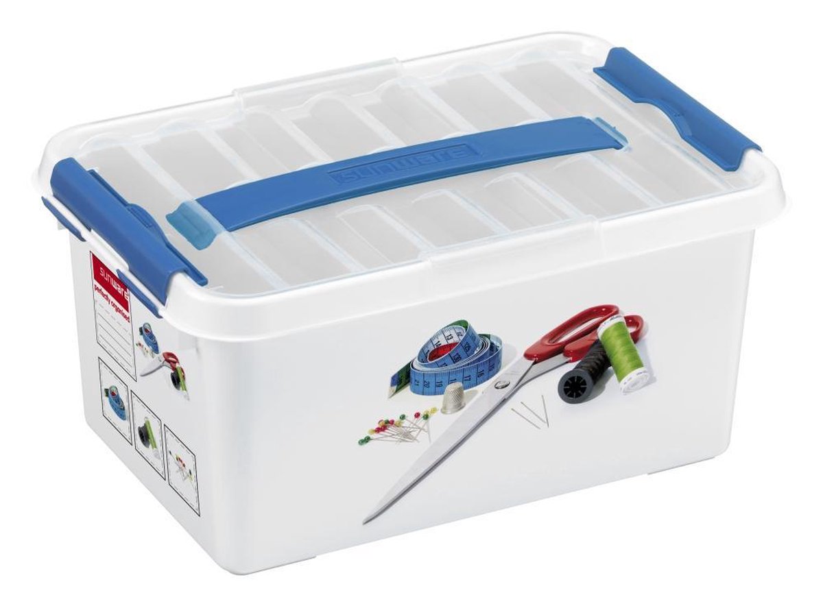 Sunware - Q-line naaidoos met inzet 6L wit blauw - 30 x 20 x 14 cm