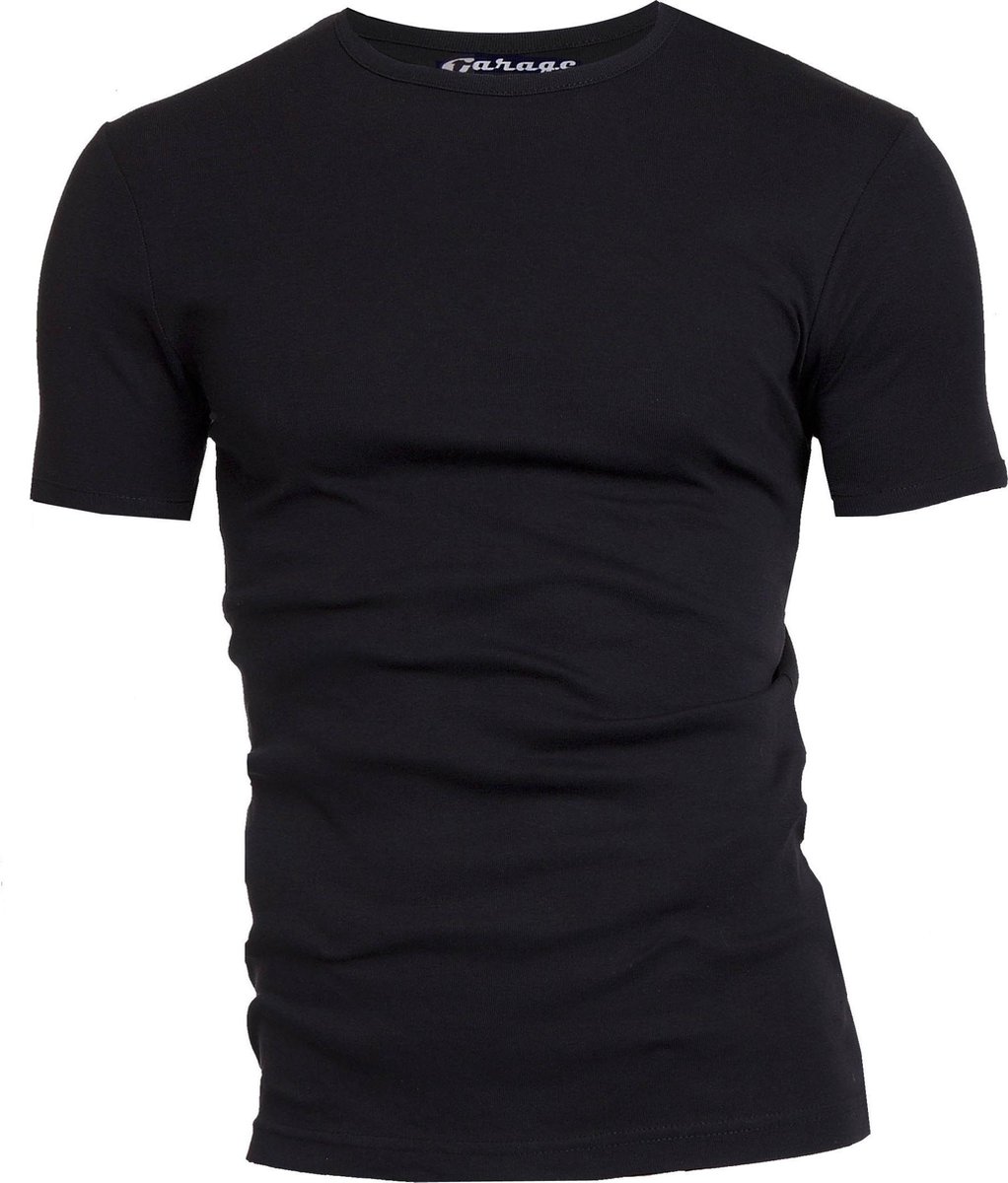 Garage 301 - Semi Bodyfit T-shirt ronde hals korte mouw zwart 3XL 100% katoen 1x1 rib