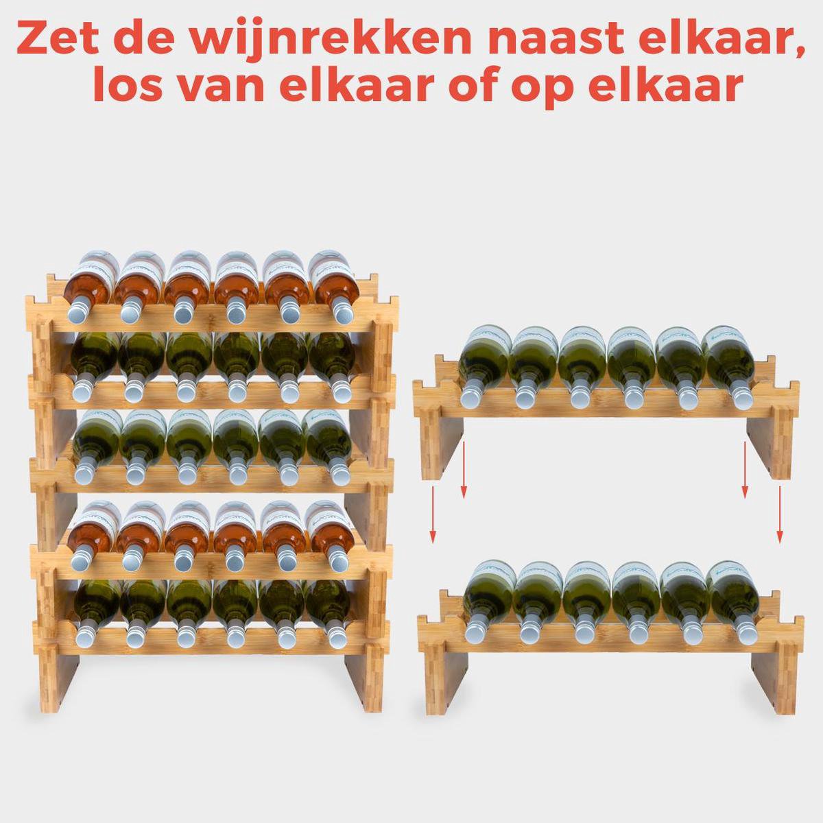 KitchenBrothers Bamboe Wijnrek Voor 18 flessen - 3 Delig Stapelbaar Bamboo  Flessenrek... | bol.com