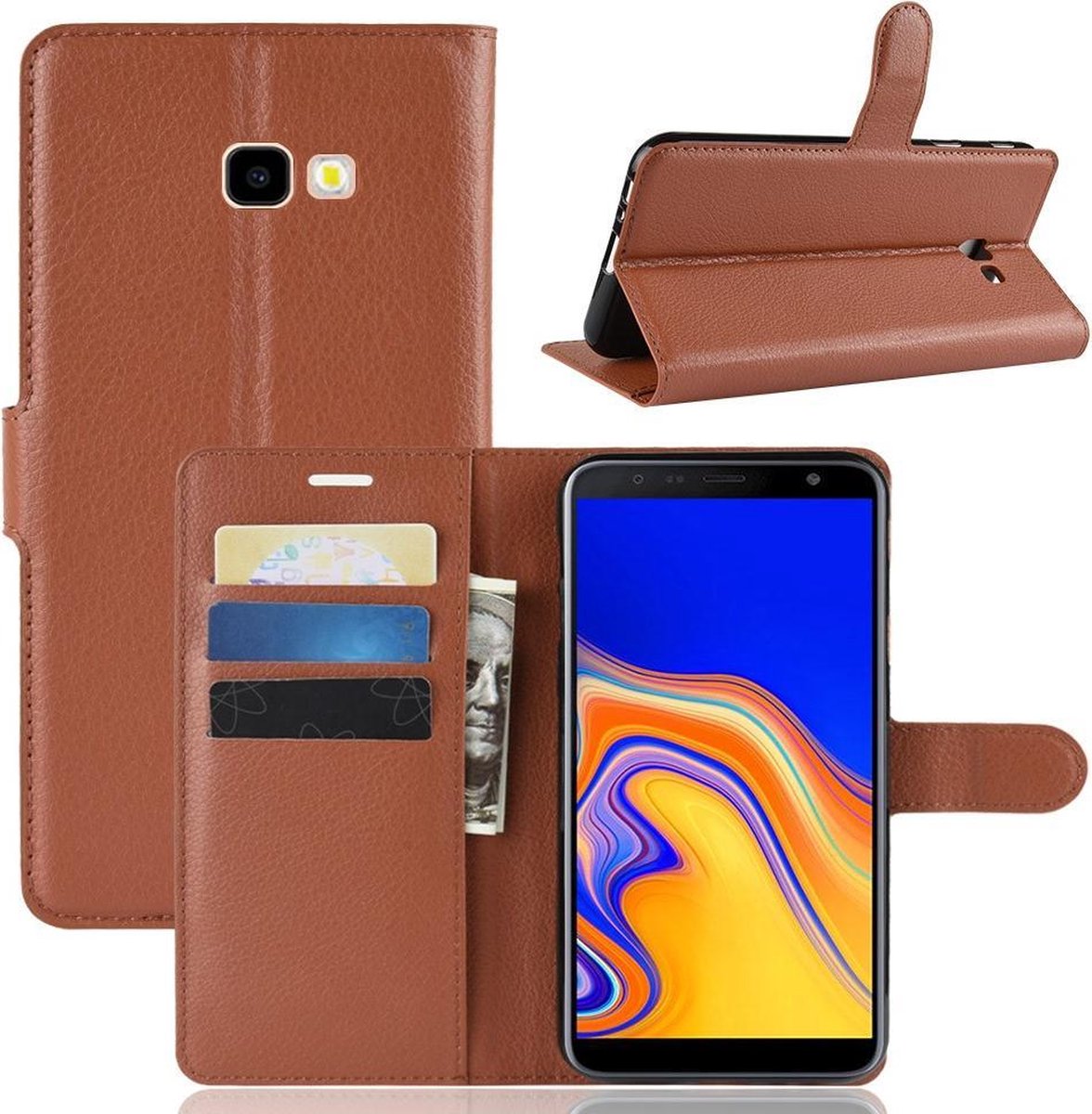 Book Case - Geschikt voor Samsung Galaxy J4 Plus (2018) Hoesje - Bruin