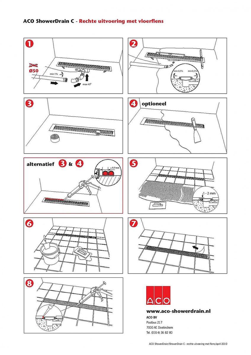 Douchegoot Aco Showerdrain C RVS 78.5x7cm 30mm Reukslot met Sifon