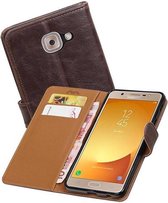 Zakelijke Book Case Telefoonhoesje Geschikt voor de Samsung Galaxy J7 Max - Portemonnee Hoesje - Pasjeshouder Wallet Case - Mocca