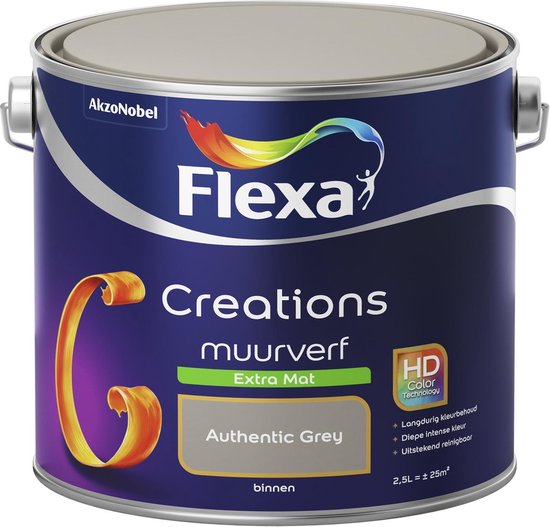 bijvoeglijk naamwoord Beeldhouwer Met name Flexa Creations Muurverf - Extra Mat - Authentic Grey - Grijs - 2,5 liter |  bol.com