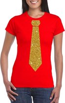 Rood fun t-shirt met stropdas in glitter goud dames M