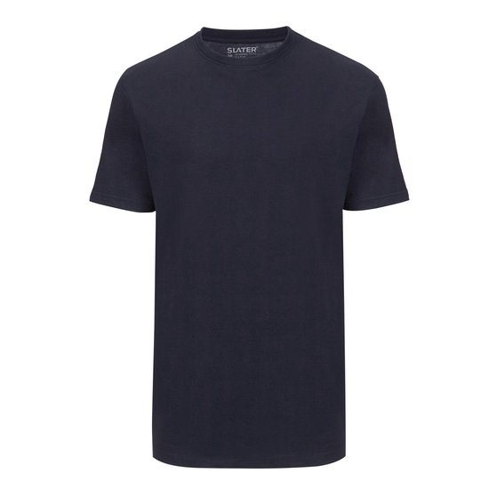 Een navyblauw basic T-shirt met ronde hals en korte mouwen.