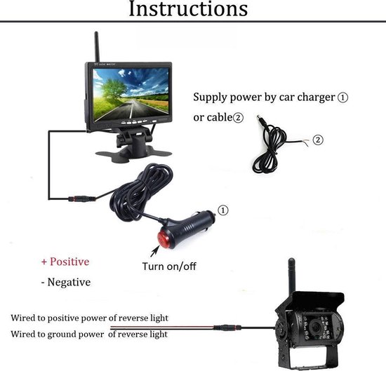 BrandWay Draadloze Auto Achteruitrijcamera Set Met Nachtzicht en 7 inch scherm - Achteruitrij Camera Draadloos voor Auto / Camper / Caravan / Vrachtwagen / Landbouw van BRA — afbeelding 4