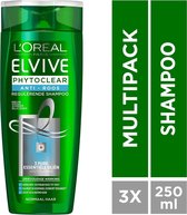 L'Oréal Paris Elvive Phytoclear Anti Roos Shampoo - Normaal Haar - 3 x 250 ml - Voordeelverpakking