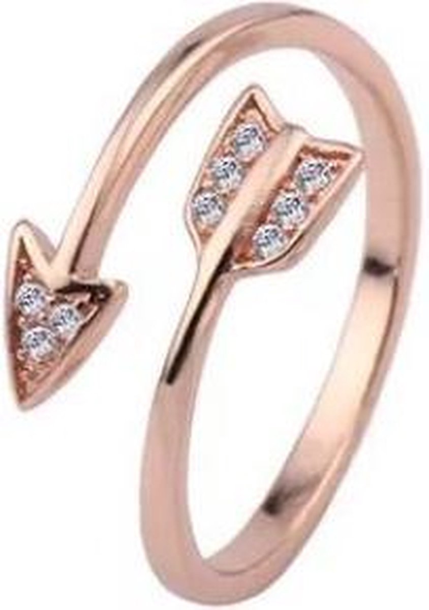 24/7 Jewelry Collection Pijl Ring Diamantjes Verstelbaar - Verstelbare Ring - Rosé Goudkleurig - Amodi