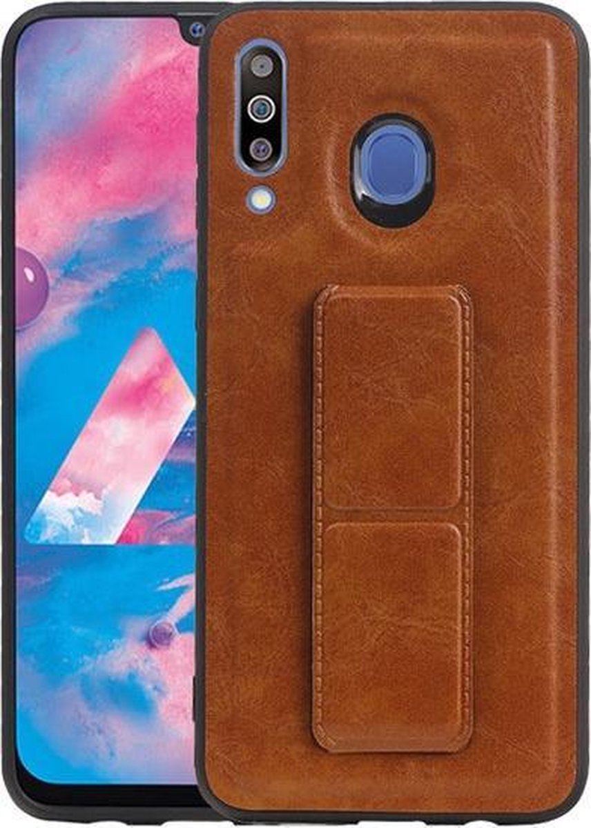 Grip Stand Hardcase Backcover voor Samsung Galaxy M30 Bruin