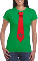 Groen t-shirt met Marrokko vlag stropdas dames XS