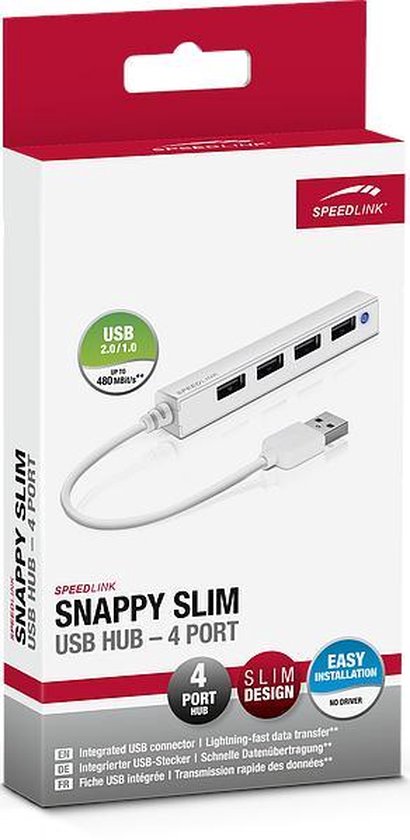 Speedlink Snappy Slim - USB Hub - USB-A naar 4x USB-A - Wit - Speedlink