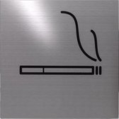 RVS deurbordje pictogram: rookruimte | 5 jaar garantie | VIERKANT 125X125MM | Zelfklevend | Plakstrip