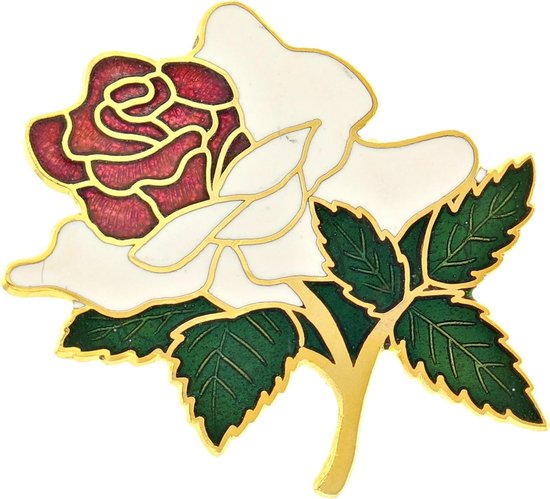 Behave® Broche bloem roos wit rood - emaille sierspeld -  sjaalspeld
