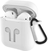 Siliconen hoesje geschikt voor Apple AirPods - Wit - 3 in 1 set met Anti Lost Strap en Haak