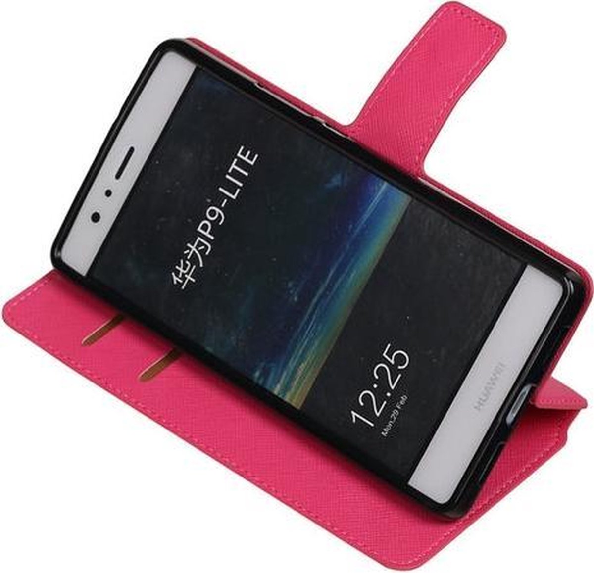 Roze Huawei P9 Lite TPU wallet case booktype hoesje HM Book