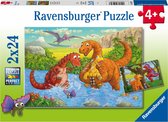 Ravensburger puzzel Vrolijke dino's - Twee puzzels - 24 stukjes - kinderpuzzel - Multicolor